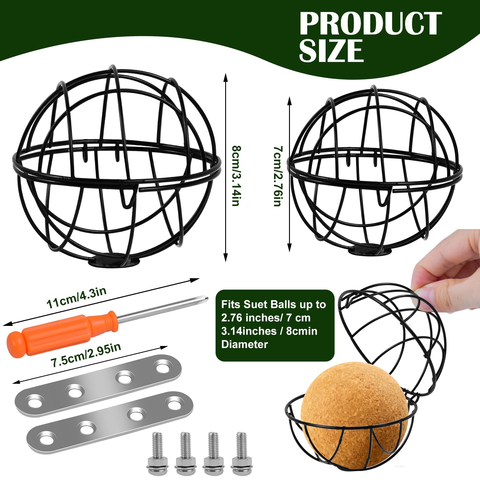Fantang suet ball cage shows a 5mm screw hole for simple mounting.