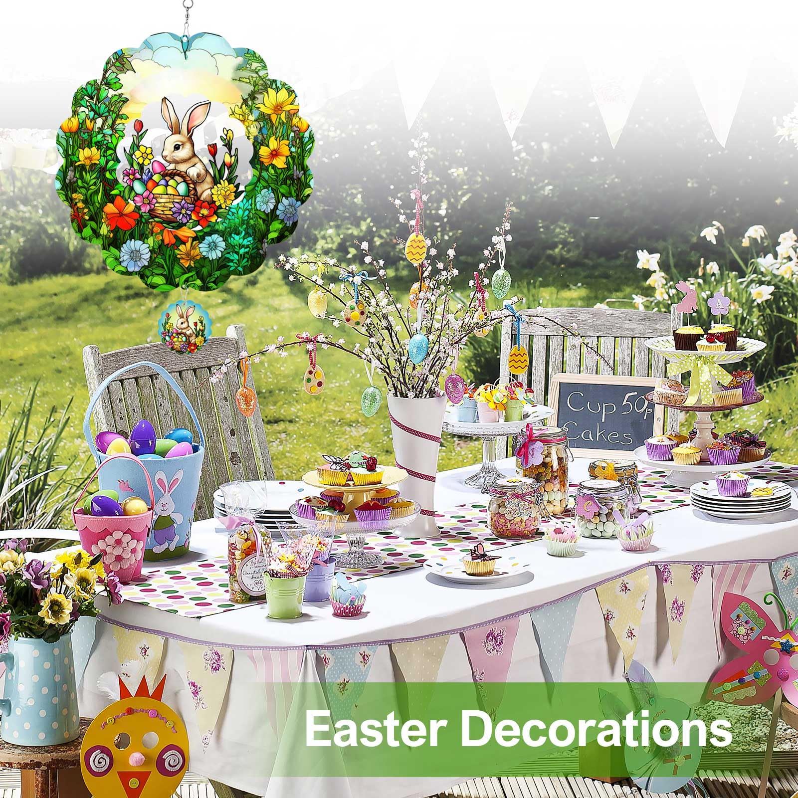 FANTAART Easter Bunny wind spinner garden ornament adds playful motion