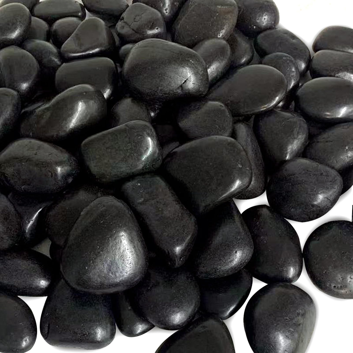 FANTIAN 5lbs black river pebbles close-up showing natural luster for decor