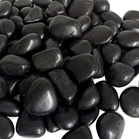 FANTIAN 5lbs black river pebbles close-up showing natural luster for decor
