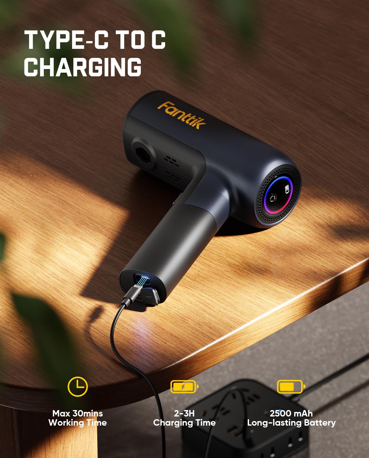 Fanttik NB10 2500mAh battery provides 13–30 minutes of cordless runtime.