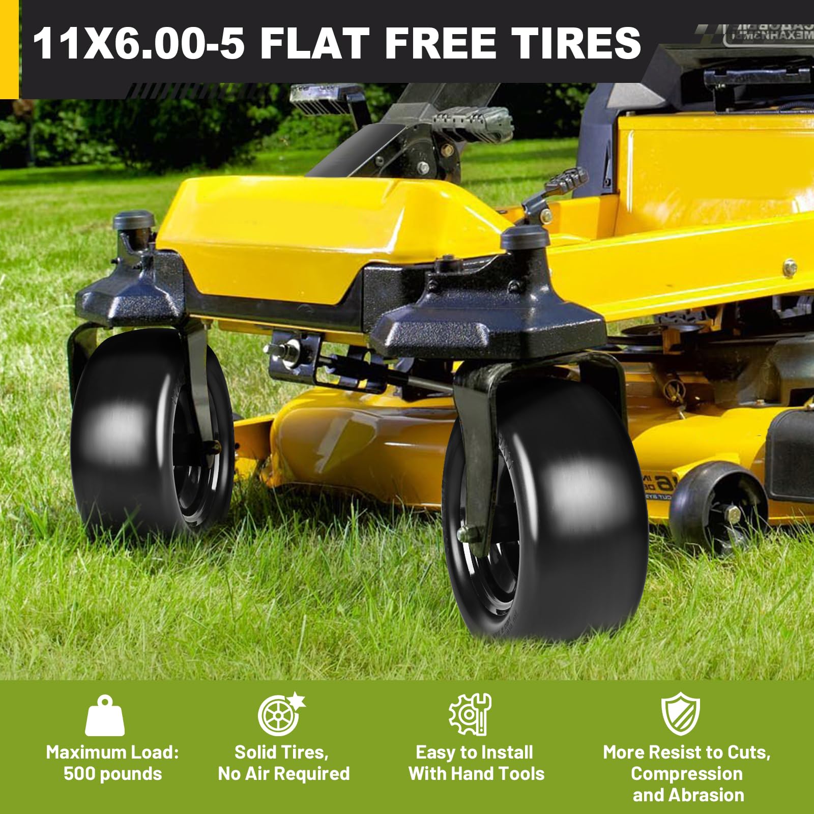 Fanxier 11x6-5 flat free tire stability shot emphasizes balanced ride