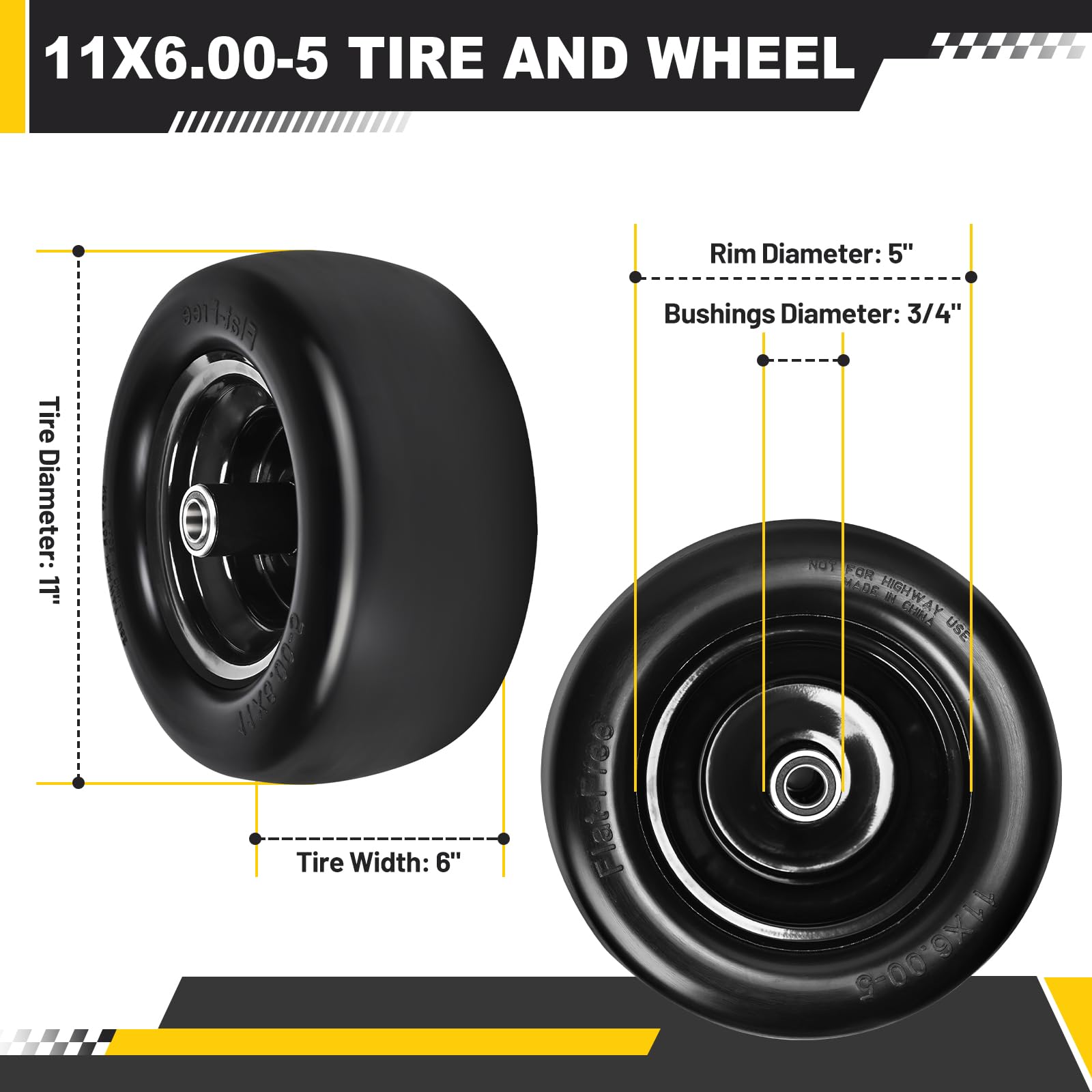 Fanxier 11x6-5 flat free tire tread detail highlights solid polyurethane durability