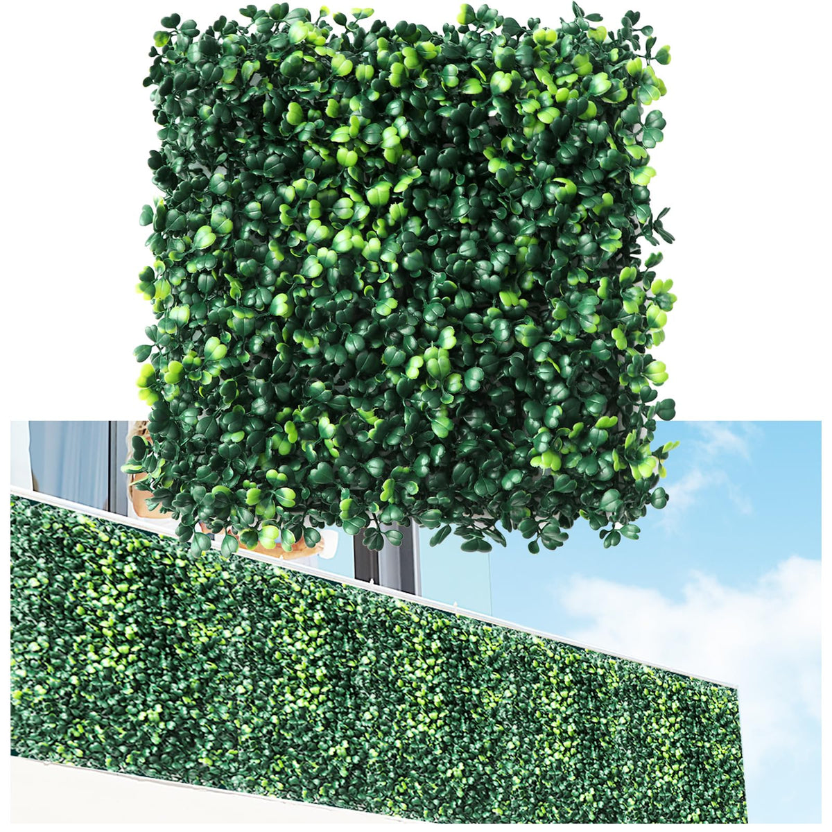 Fanyeibaodi grass wall panel assembly demonstrates a modular privacy screen for patios