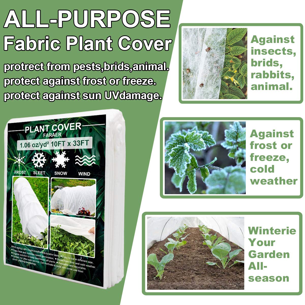 FARAER floating row cover shields garden beds while letting light through.