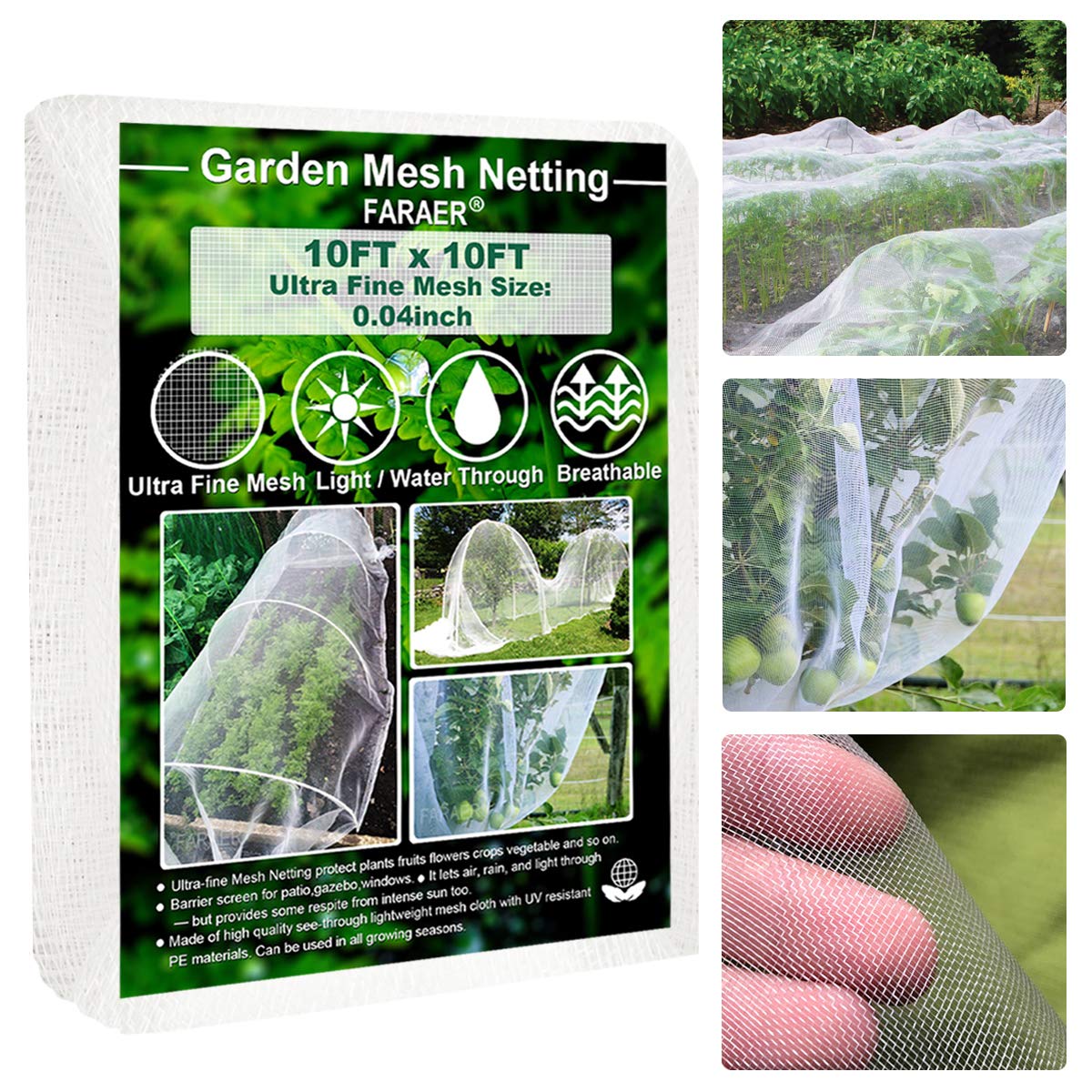 FARAER 10x10ft ultra-fine mesh garden netting protects crops while allowing airflow.