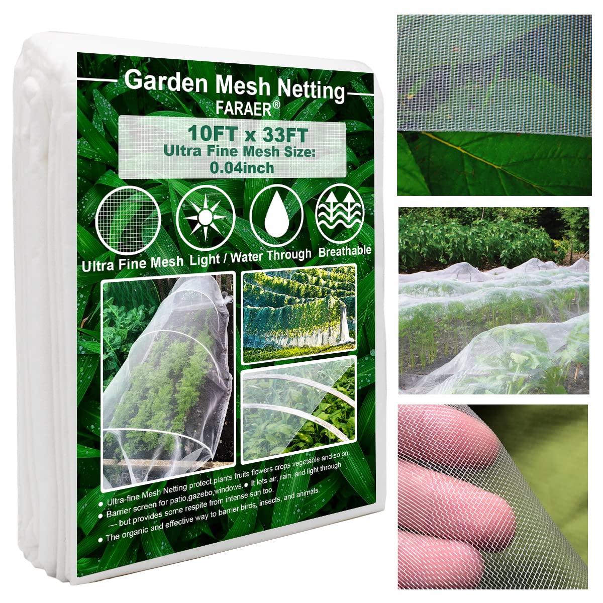 FARAER Garden Netting 10x33ft Ultra-Fine Mesh protects vegetables from pests.