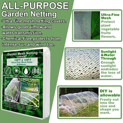 FARAER Plant Covers Netting allows air and water through while protecting crops.