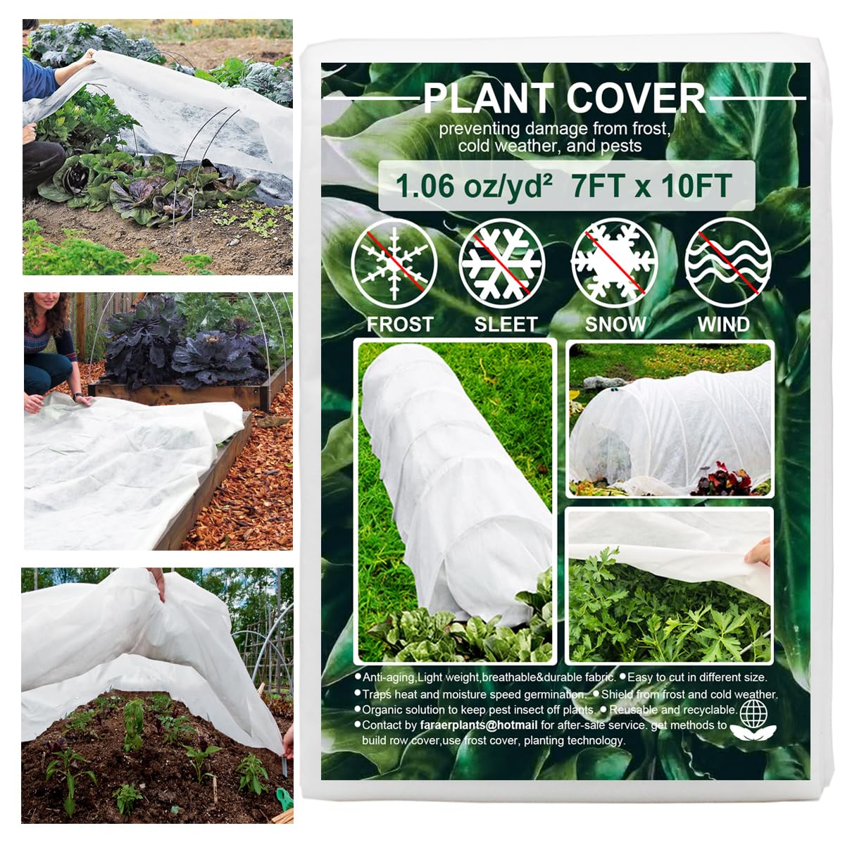 FARAER plant cover 7ftx10ft rectangle shields seedlings from frost while letting rain reach soil.