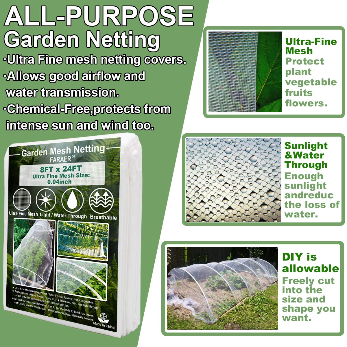 FARAER plant cover protects fruits from pests and dust while letting light through.