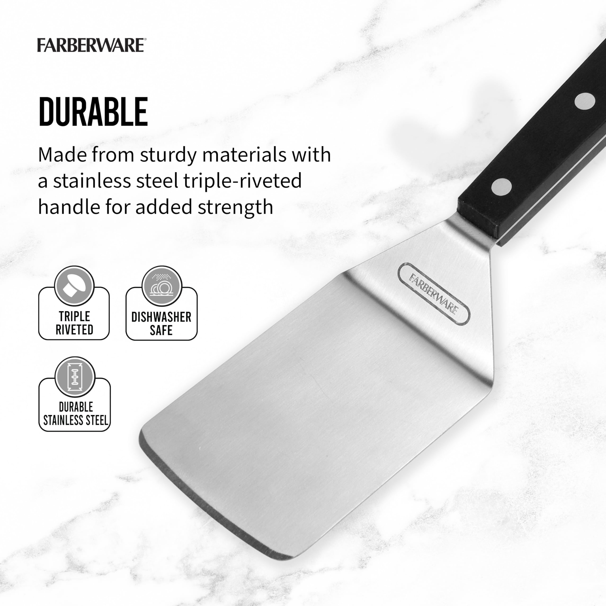 Farberware Pro Wide Turner triple rivets for lasting grip and durability