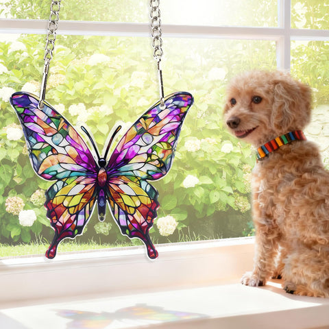 FARLIONA butterfly ornament acrylic panel refracting daylight as decorative art.
