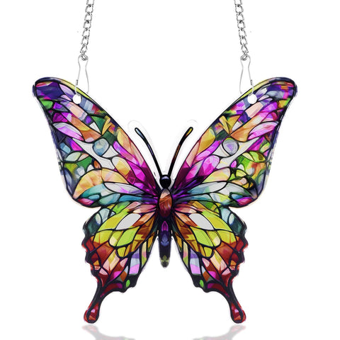 FARLIONA butterfly sun catcher window hanging adds colorful light to a sunny room.