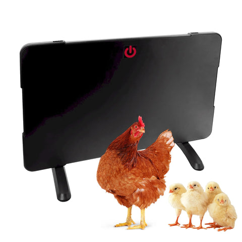 Farm Innovators 2-in-1 radiant coop heater mounted free-standing for stable warmth