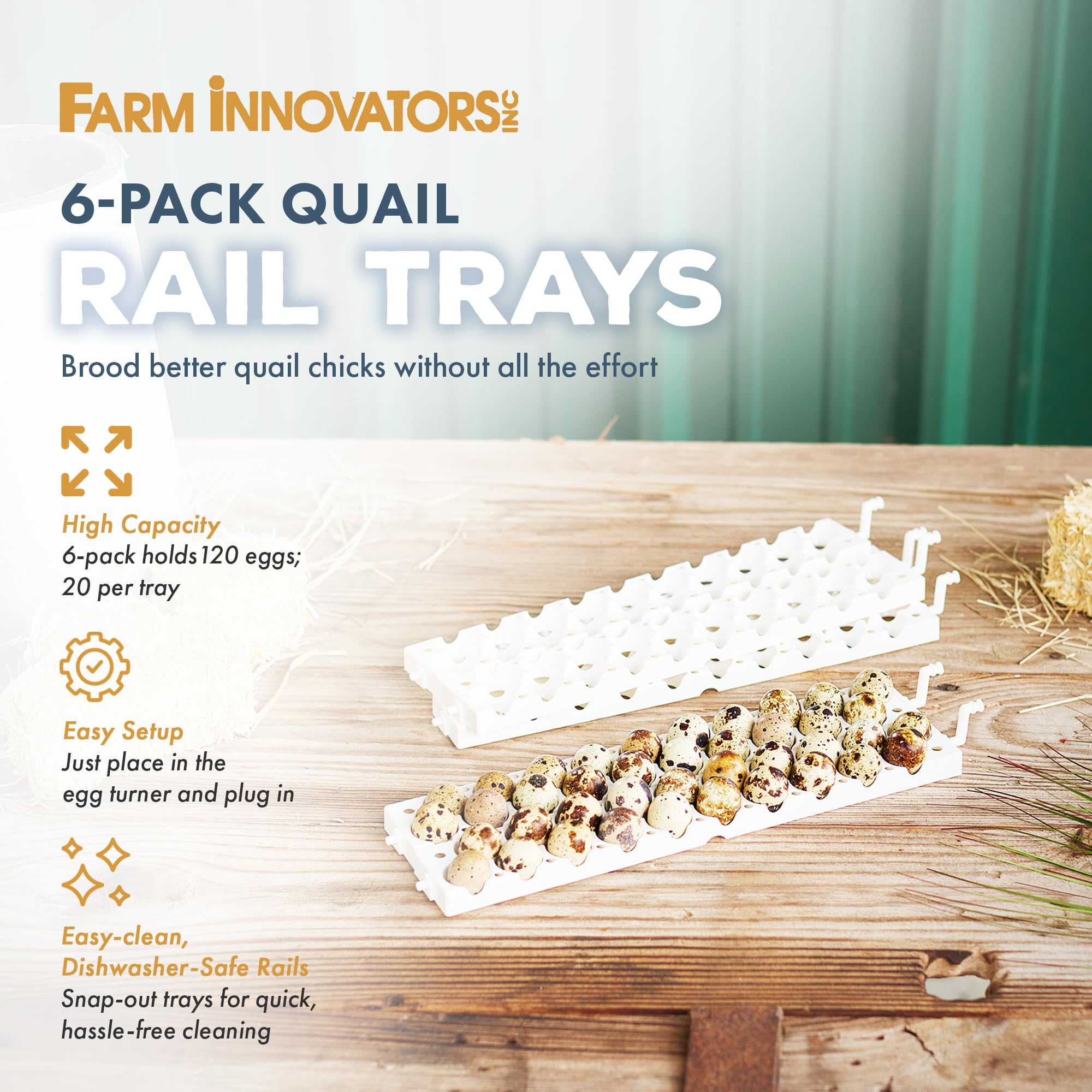 Farm Innovators 3200-compatible rails side view, streamlines installation in hatchery.