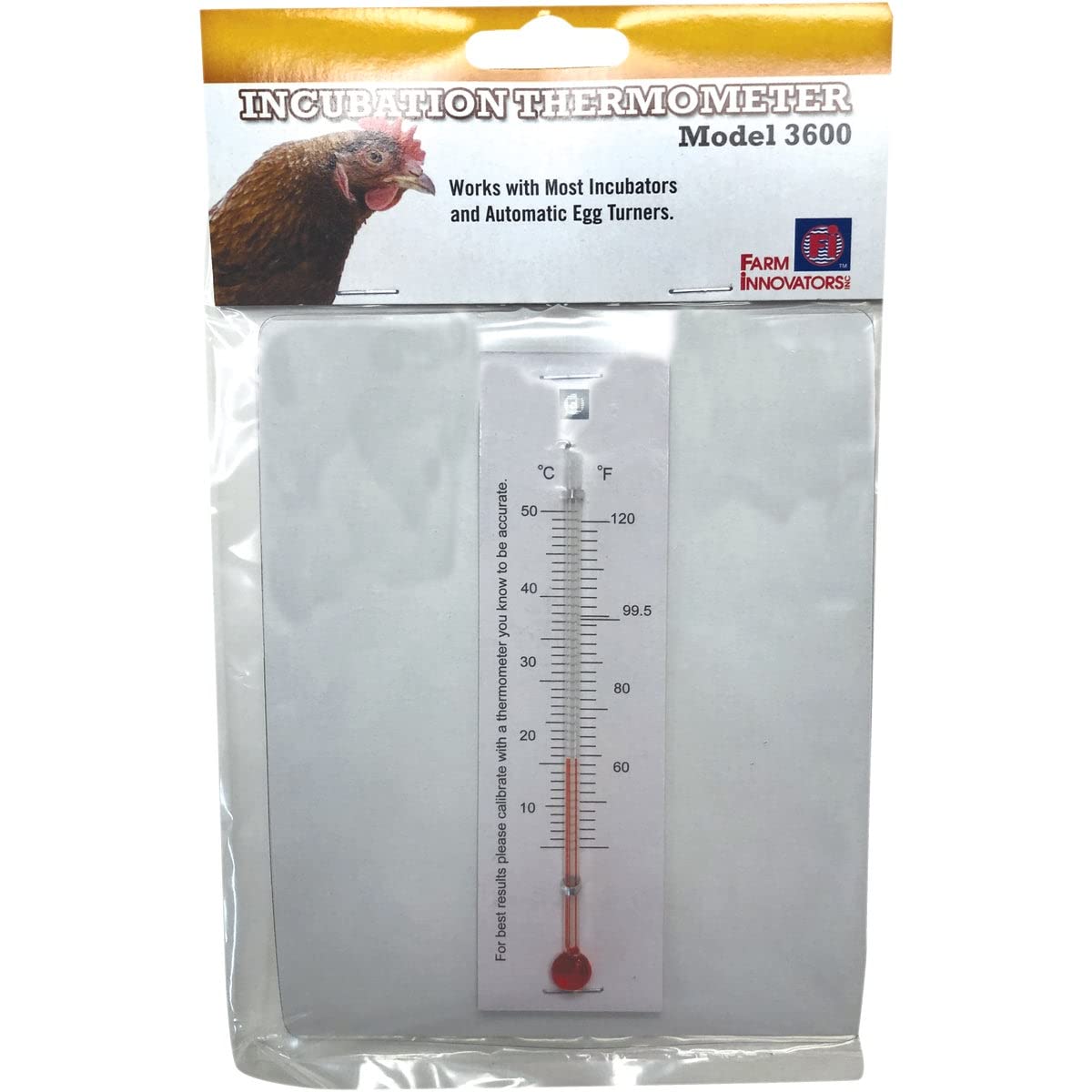 Farm Innovators 3600 incubator thermometer, top view, provides precise egg temperature readings.
