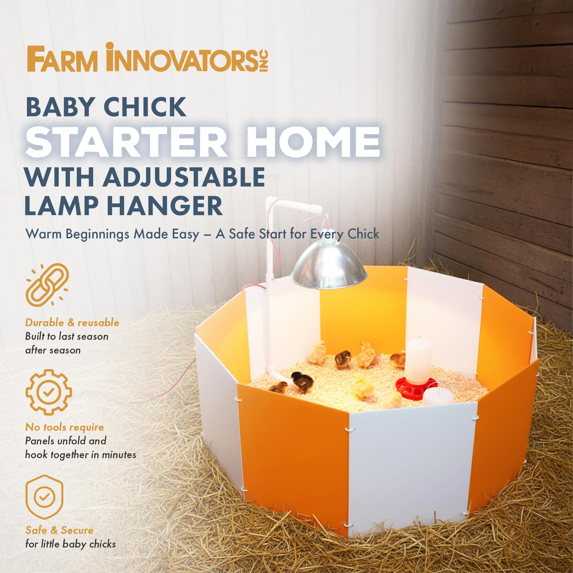 Farm Innovators 3700 brooder lamp hanger adjustment enables precise warmth control.