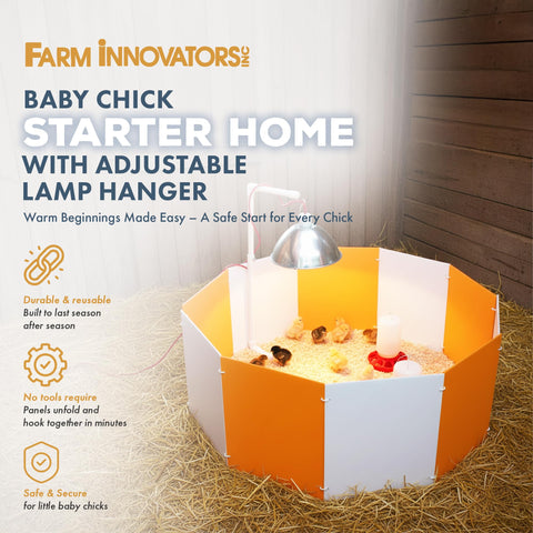 Farm Innovators 3700 brooder lamp hanger adjustment enables precise warmth control.