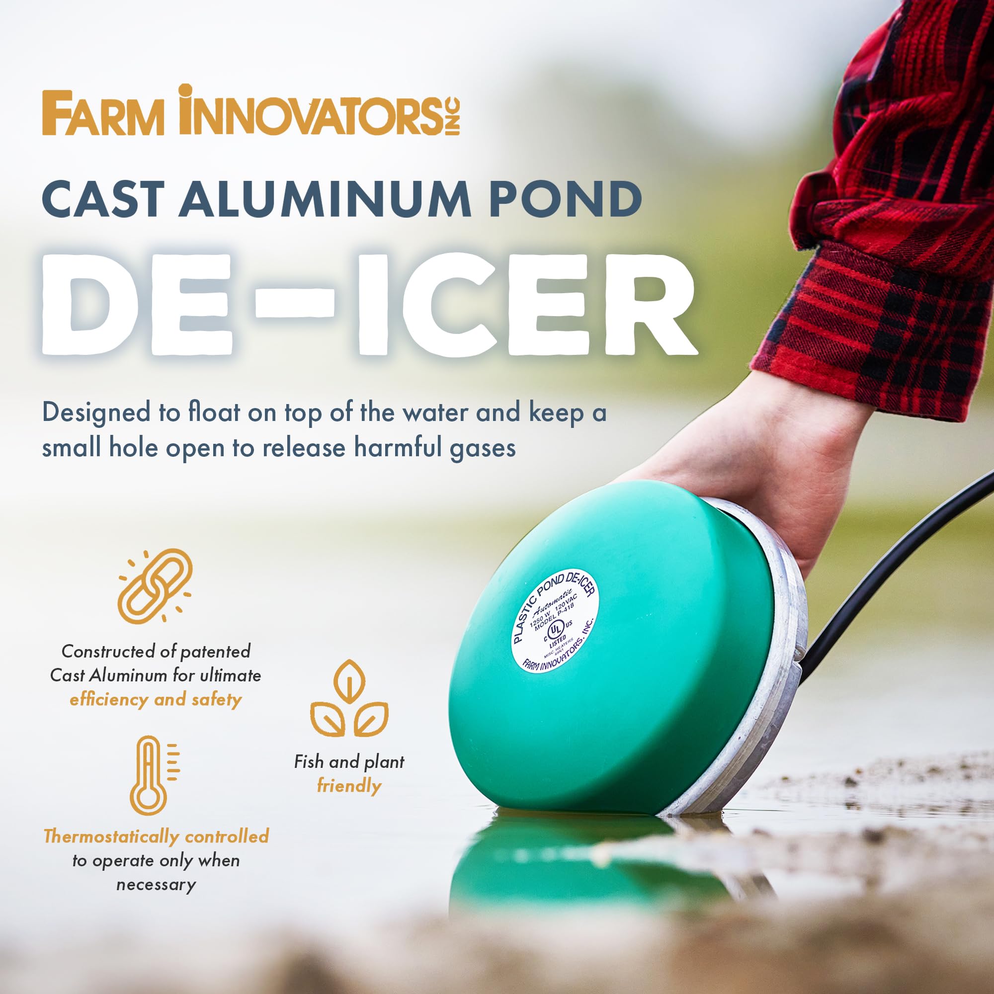 Durable cast aluminum construction from Farm Innovators for reliable winter performance.