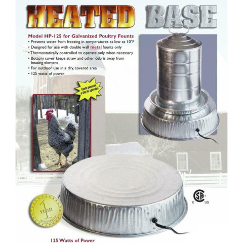 Farm Innovators HP-125 125W heat maintains bird hydration in cold weather.
