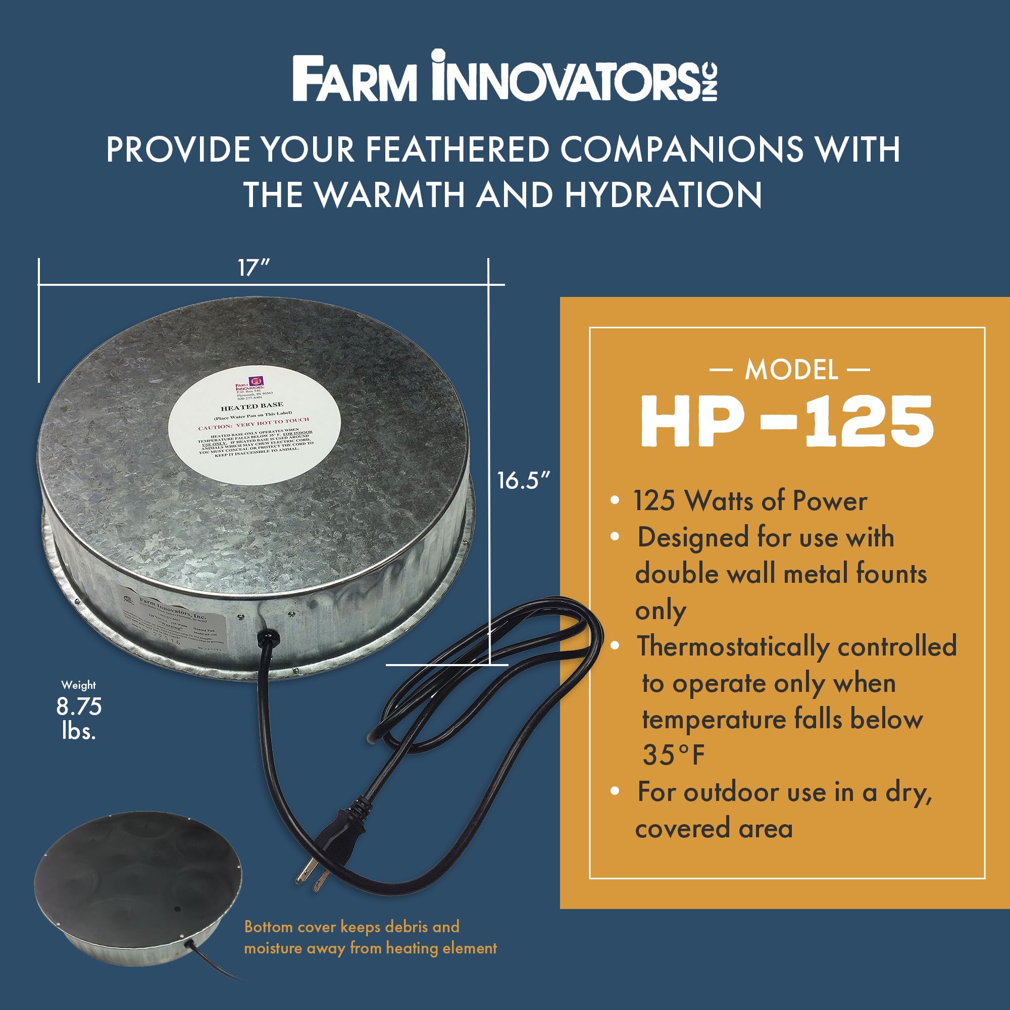 Farm Innovators HP-125 fount compatibility with double-wall metal poultry founts.