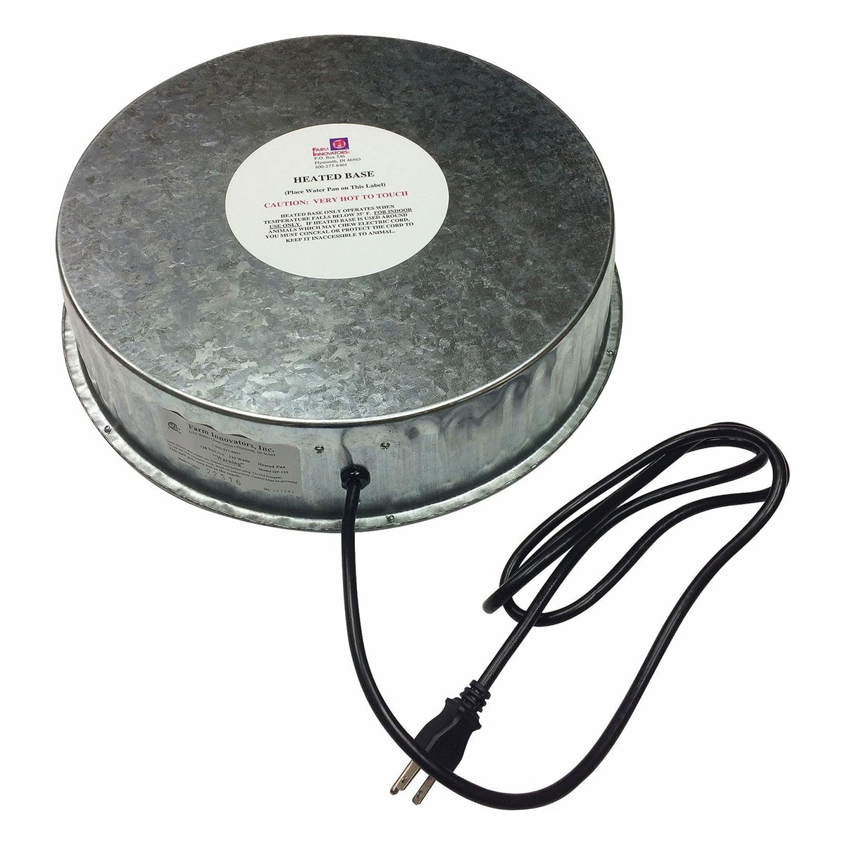 Farm Innovators HP-125 front view shows heated base ready to prevent water freezing.
