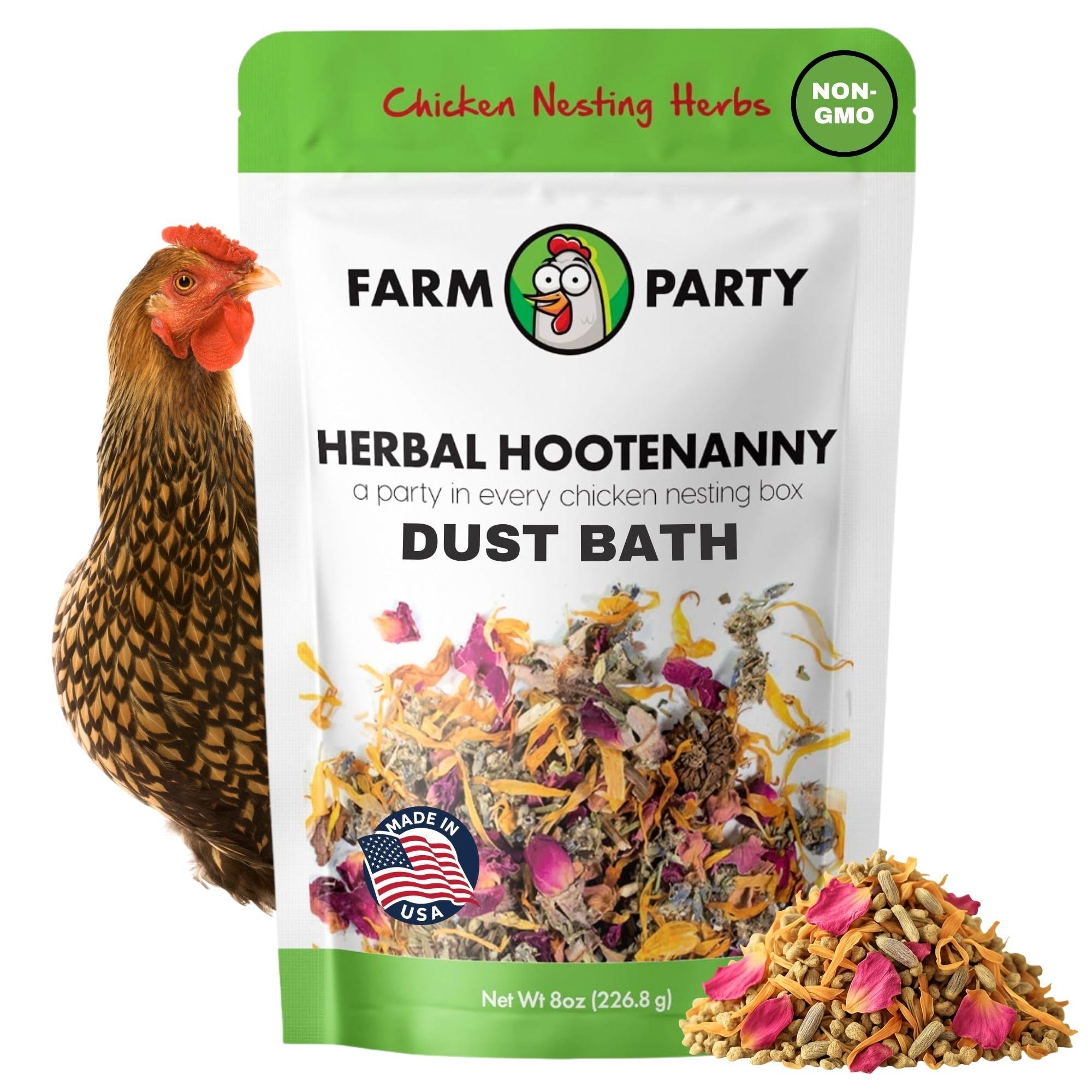 Farm Party Herbal Hootenanny nesting herbs 8oz in jar for fresh coop scent.