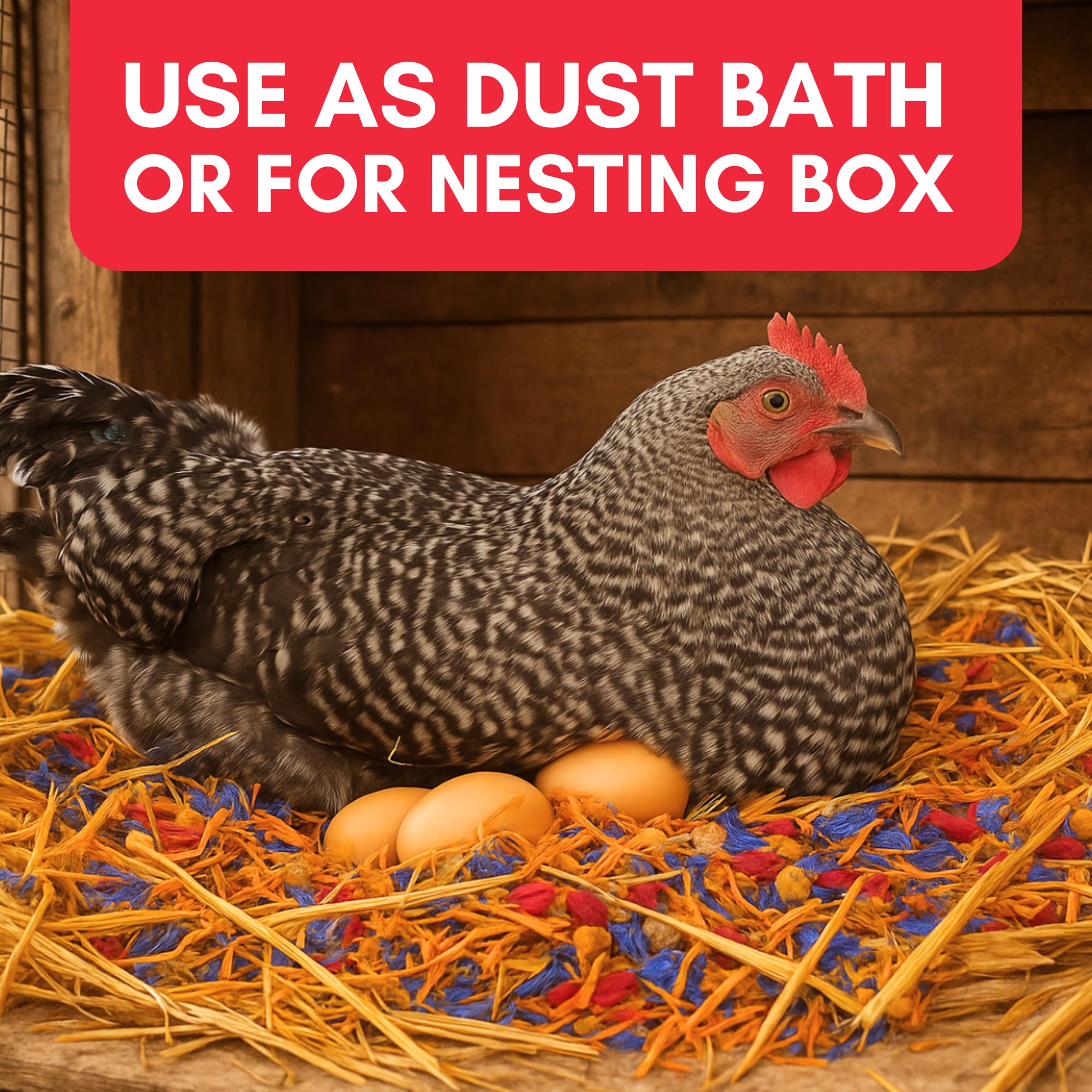 Farm Party Herbal Hootenanny being sprinkled on nesting pads for freshness.