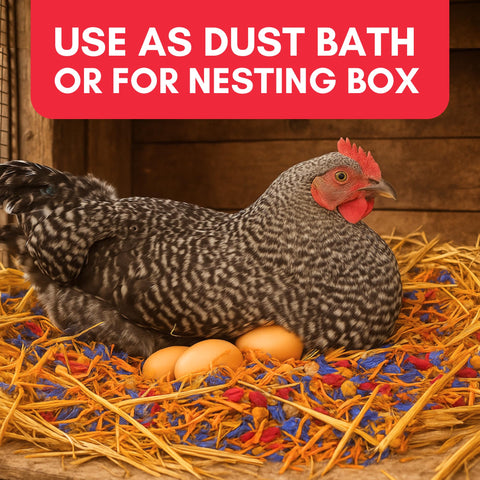 Farm Party Herbal Hootenanny being sprinkled on nesting pads for freshness.