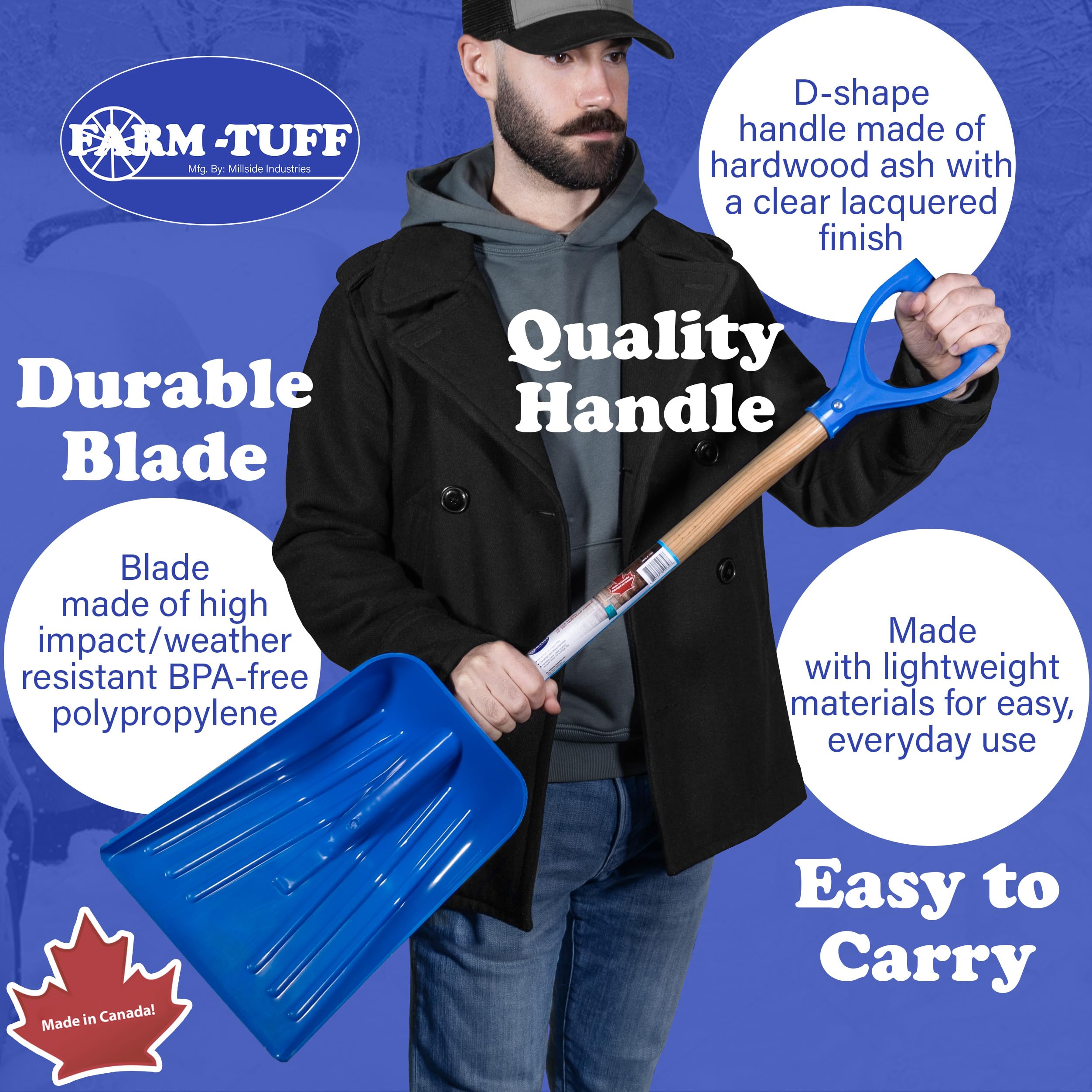 Farm-TUFF ash hardwood handle provides durable, comfortable grip during long tasks.