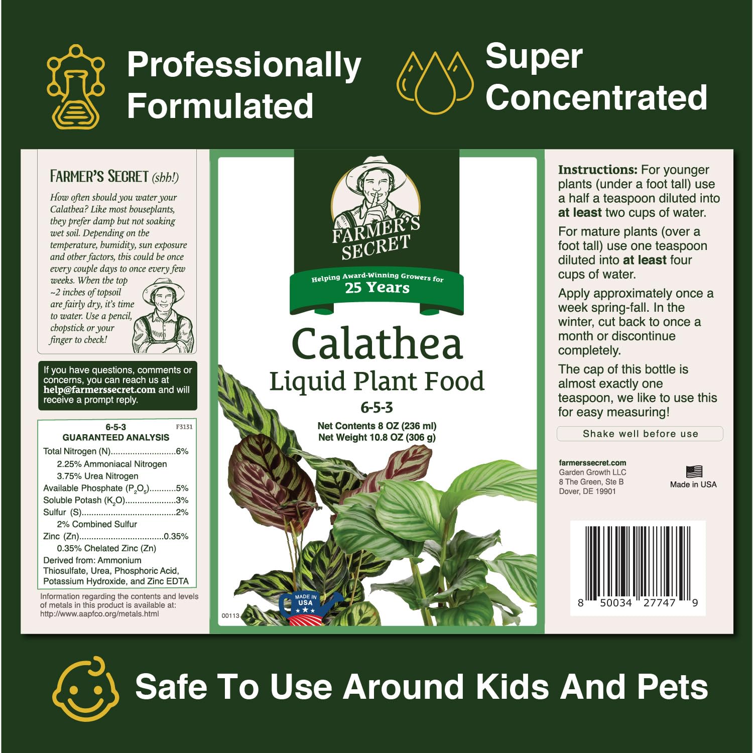 Farmer's Secret Calathea dosing spoon highlights precise application