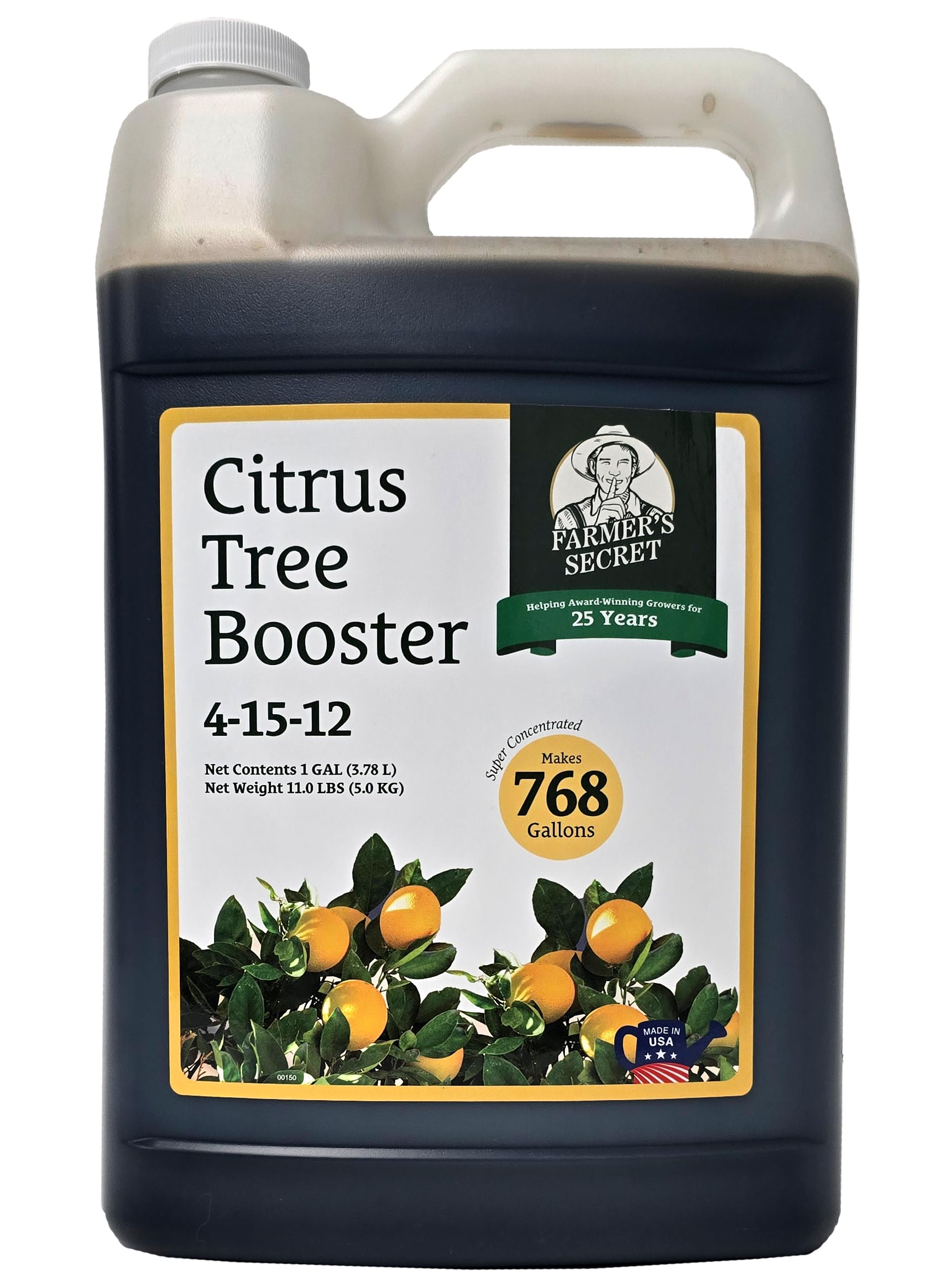 Farmer's Secret Citrus Tree Booster bottle close-up with concentrated formula for robust growth