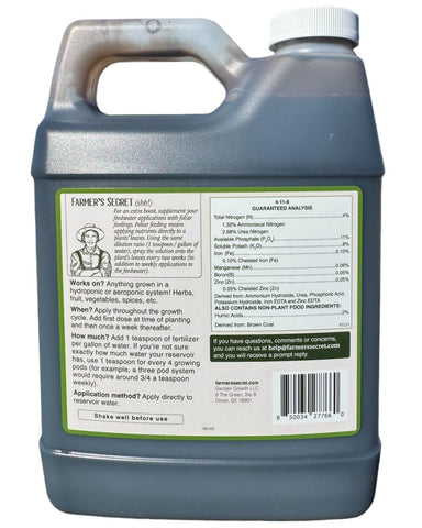 Farmer's Secret booster dilution chart with spoons for precise feeding.