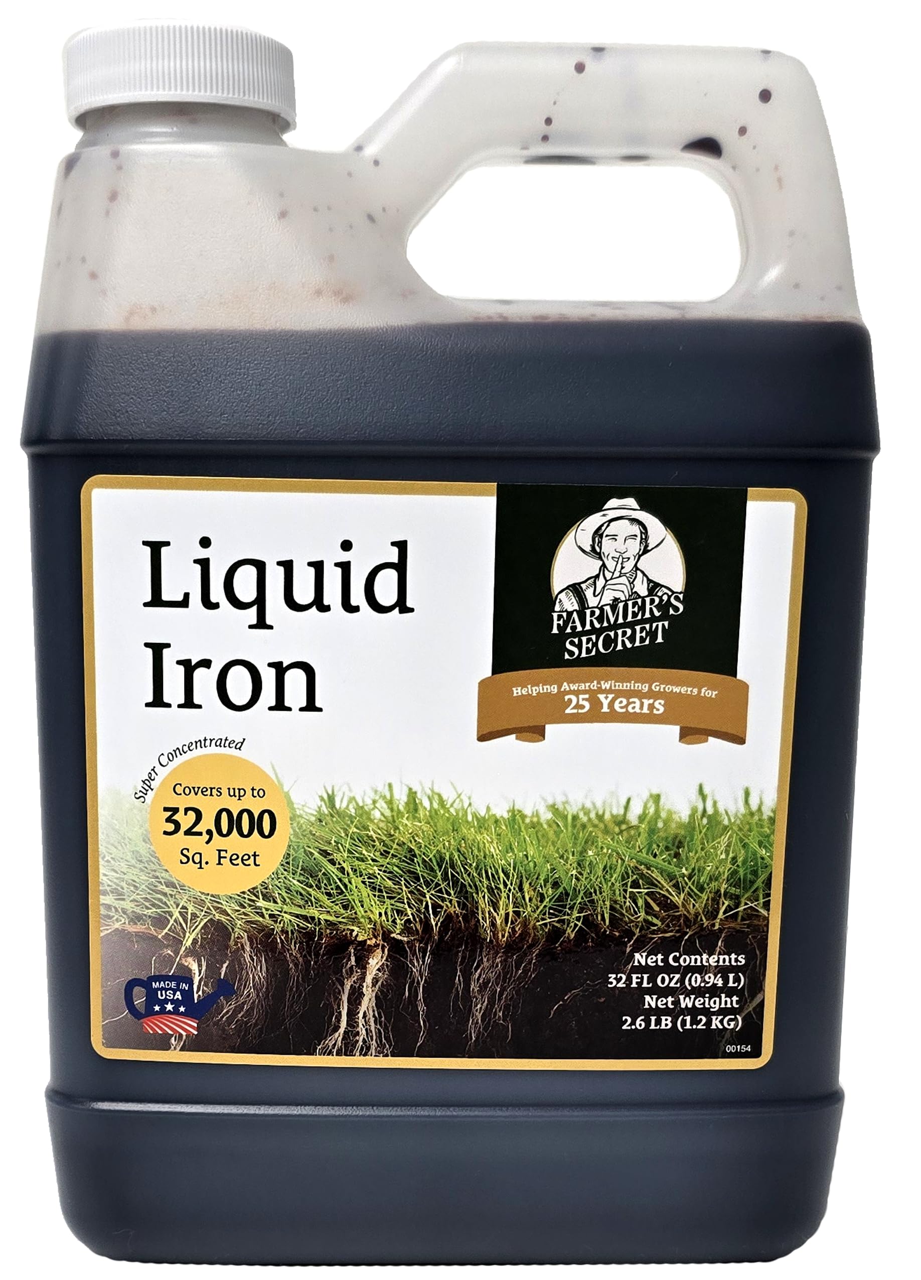 Farmer’s Secret Liquid Iron bottle front view enhancing lawn color and vitality.