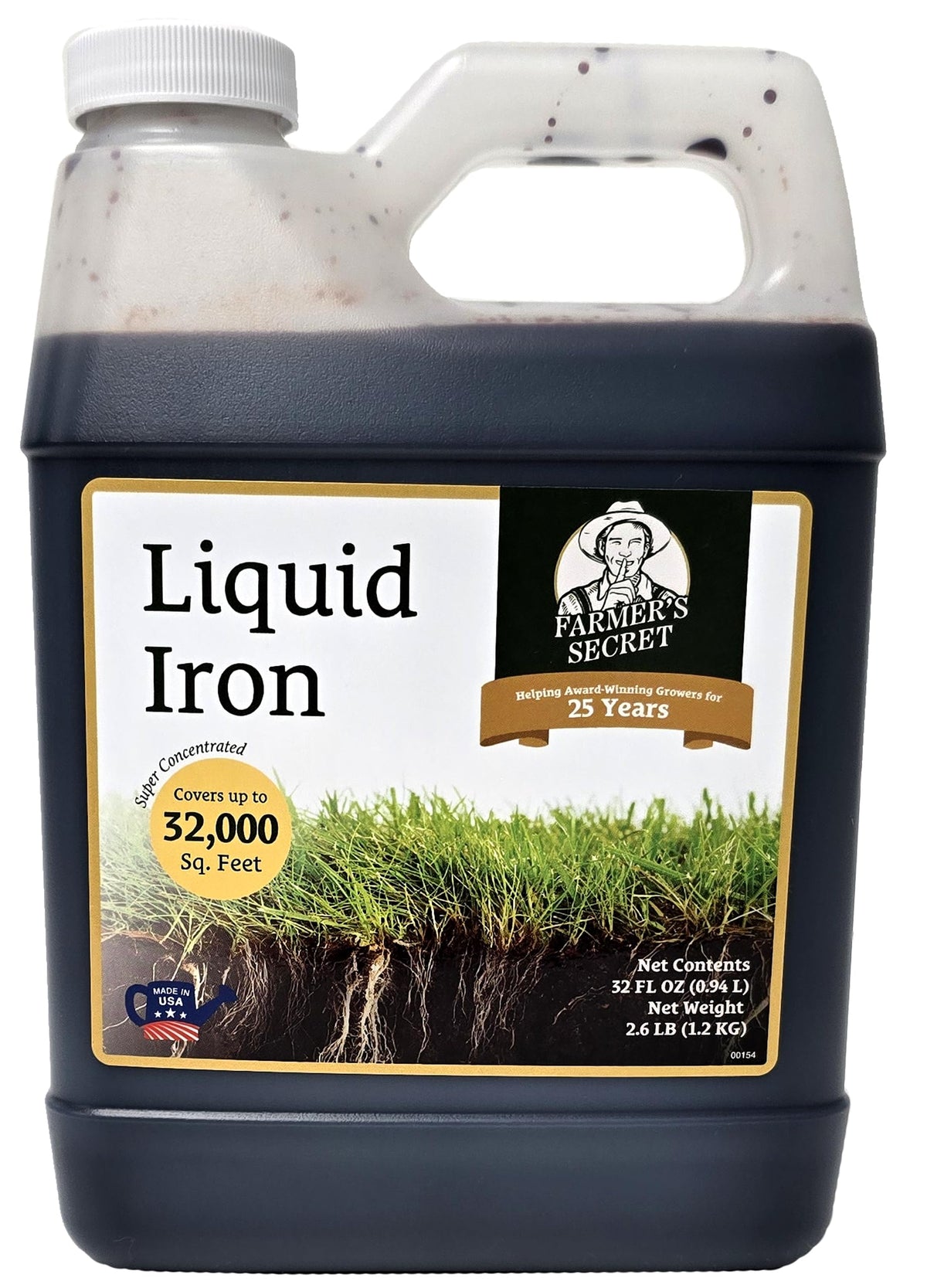 Farmer’s Secret Liquid Iron bottle front view enhancing lawn color and vitality.
