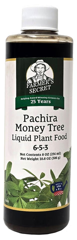 Farmer's Secret Money Tree liquid fertilizer bottle pour boosts nutrient delivery for stronger roots.