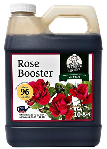 Farmer's Secret Rose Booster bottle promotes strong growth for roses