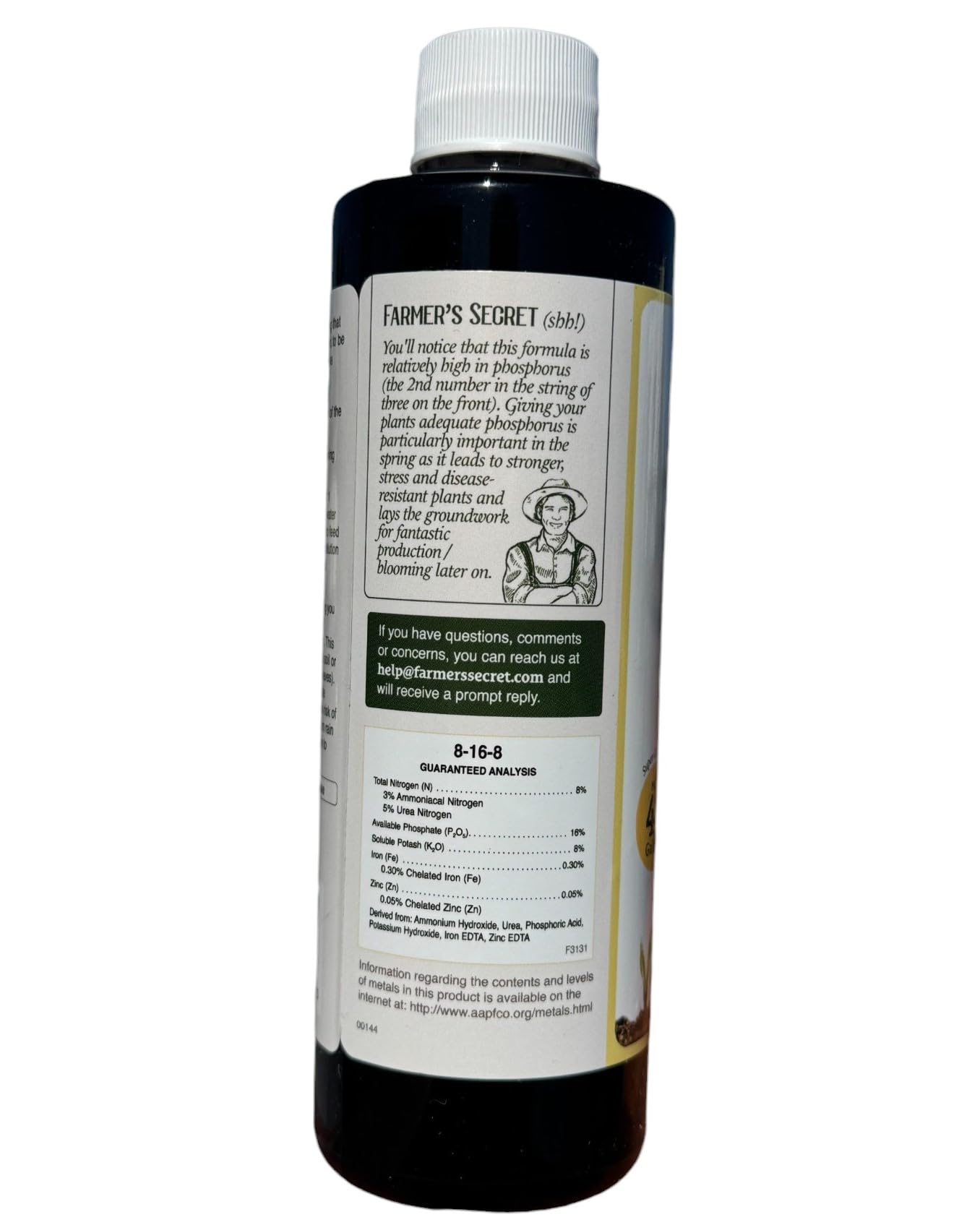 Dilution guide demonstrates 1 teaspoon per gallon for even garden watering.