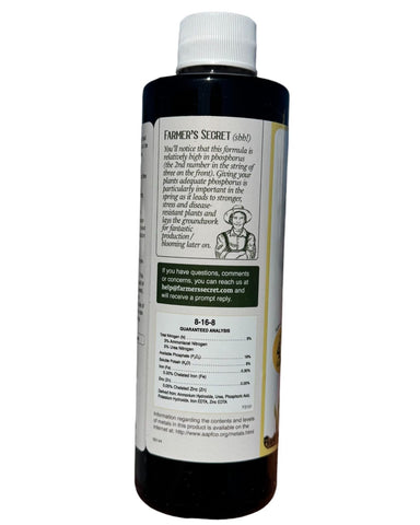 Dilution guide demonstrates 1 teaspoon per gallon for even garden watering.