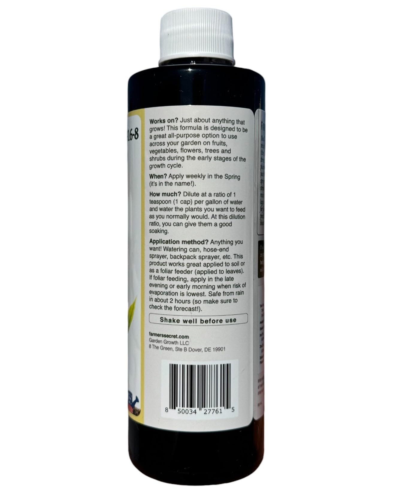 Close-up of label reveals 8-16-8 formula and spring-ready nutrients.