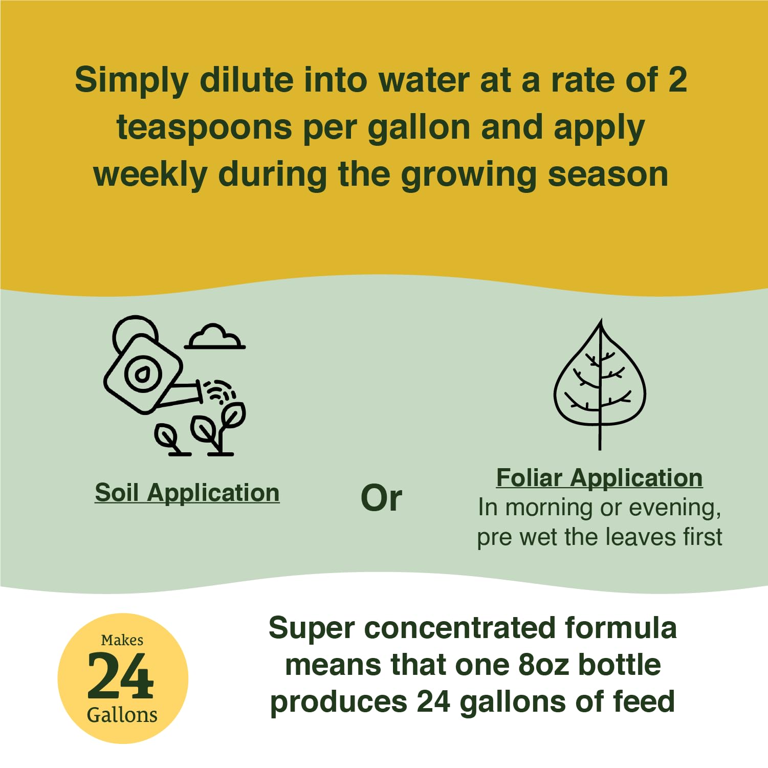 Close-up of the Farmers Secret Tomato Booster label with humic acid, iron, calcium.