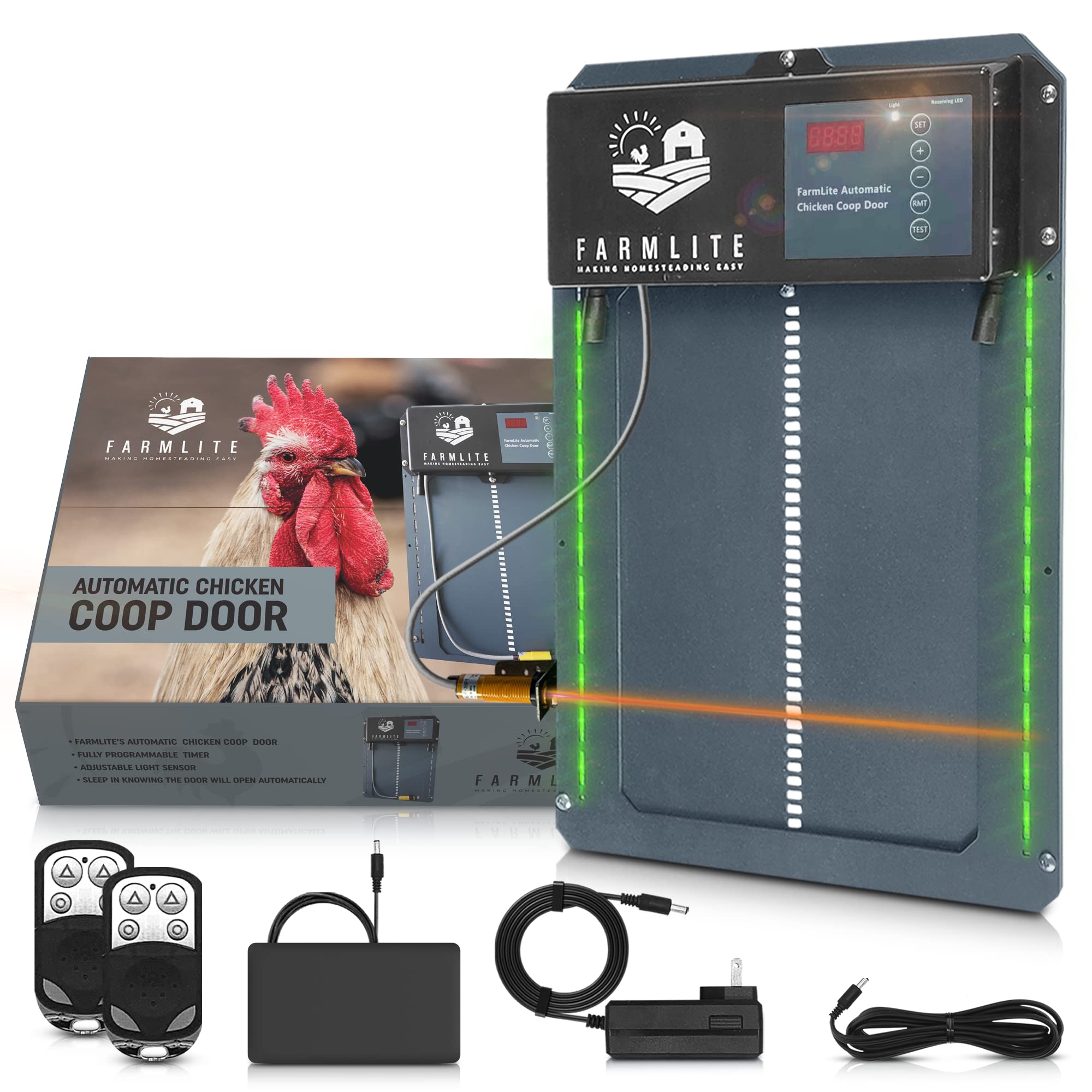 FarmLite automatic door visible in open position for easy access