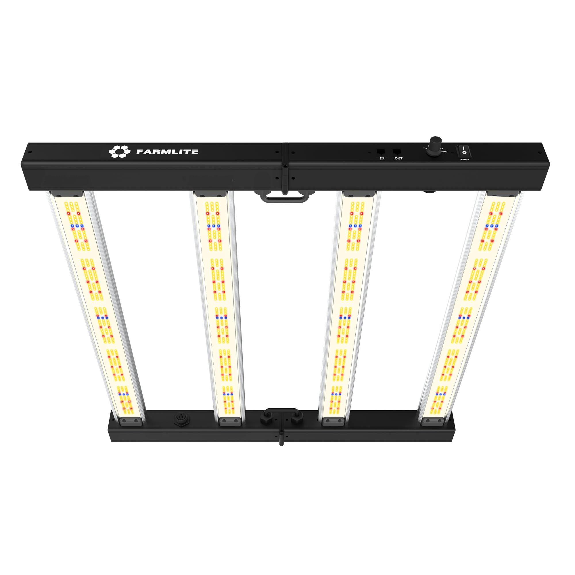 Farmlite grow light daisy-chain setup provides scalable indoor coverage.