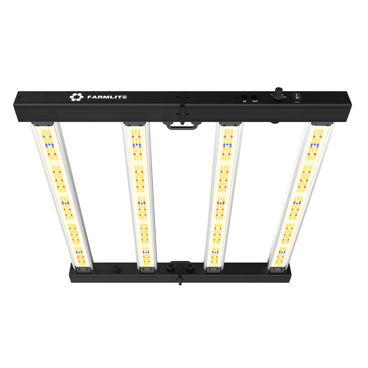 Farmlite grow light daisy-chain setup provides scalable indoor coverage.