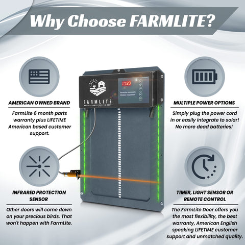 Infrared motion sensor highlighted on FarmLite door improving safety during closing