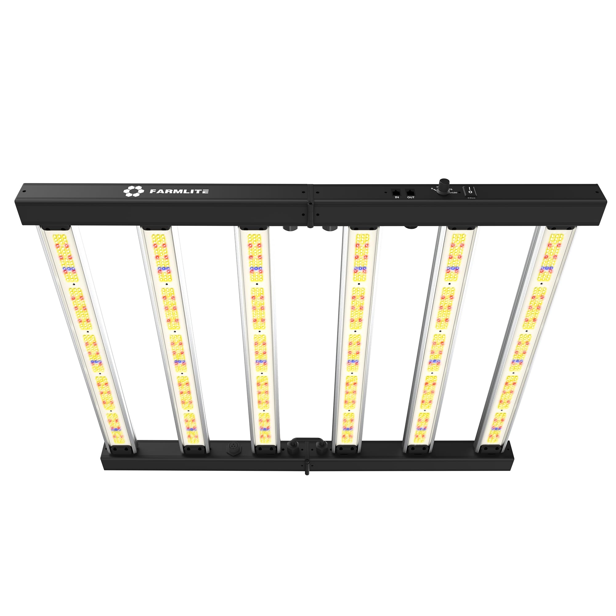 FARMLITE LED grow light over plants with full-spectrum illumination for healthy growth