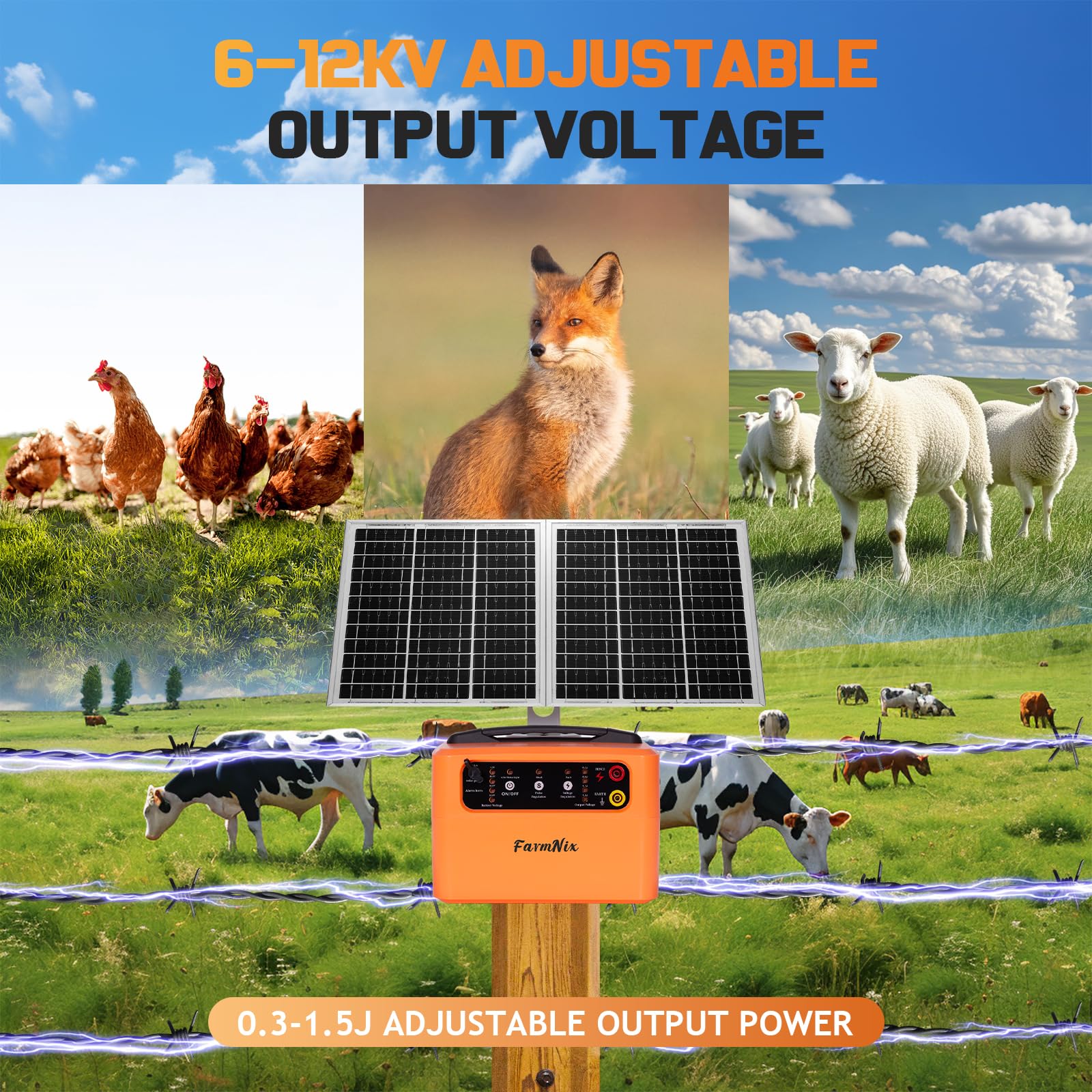 FarmNix 30 miles fence-coverage illustration highlights extensive perimeter protection.