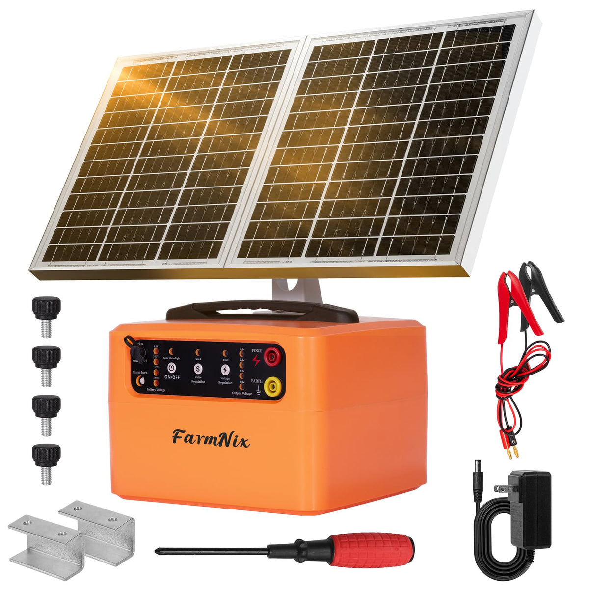 FarmNix 30 Miles charger top view shows robust fence protection.
