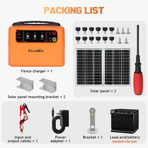 FarmNix solar-powered fence kit components laid out for quick setup.