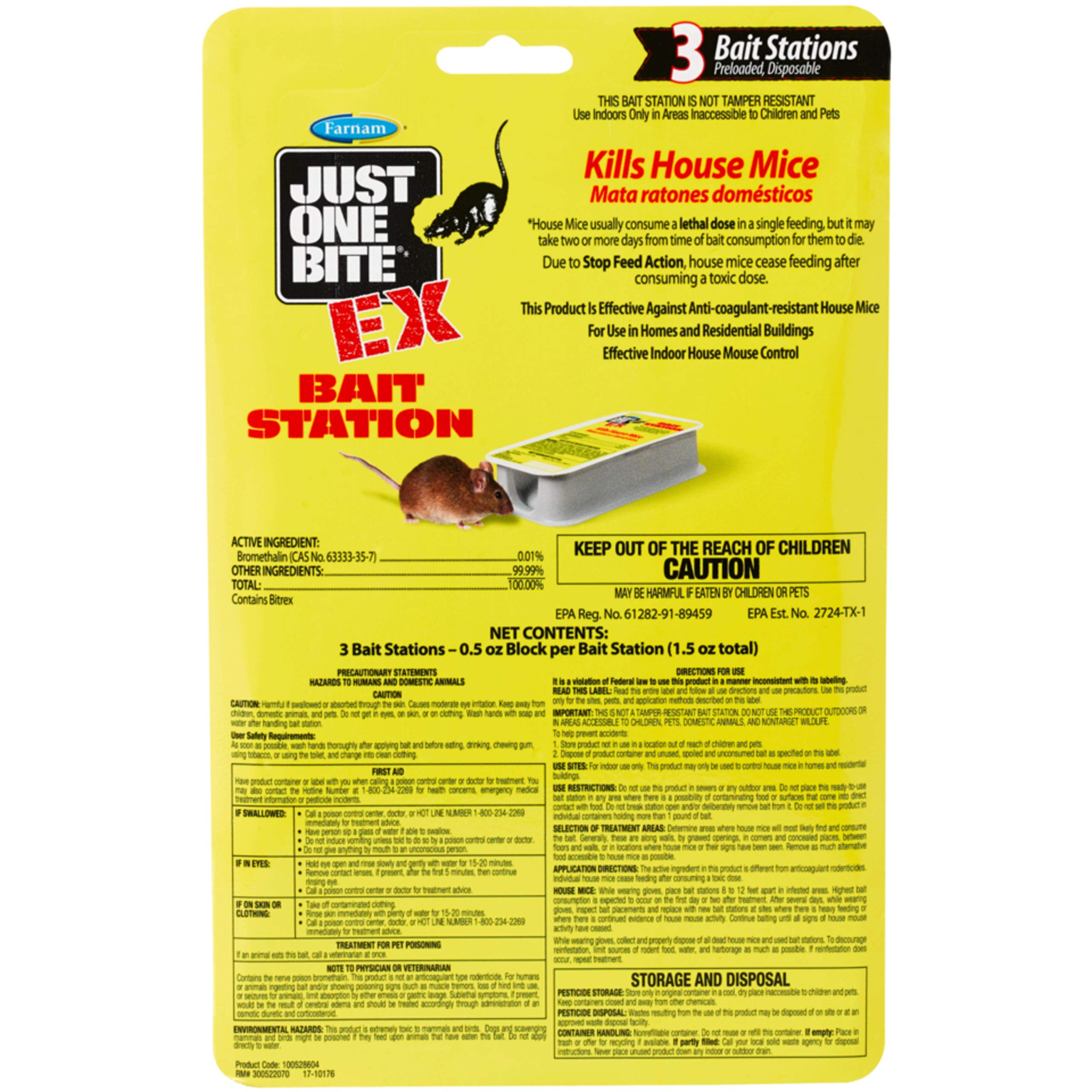 Farnam Just One Bite EX bait station, front view, discreet indoor placement for mice control.